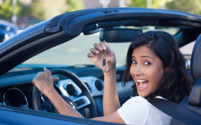 woman driving her new purchased car from Ebay